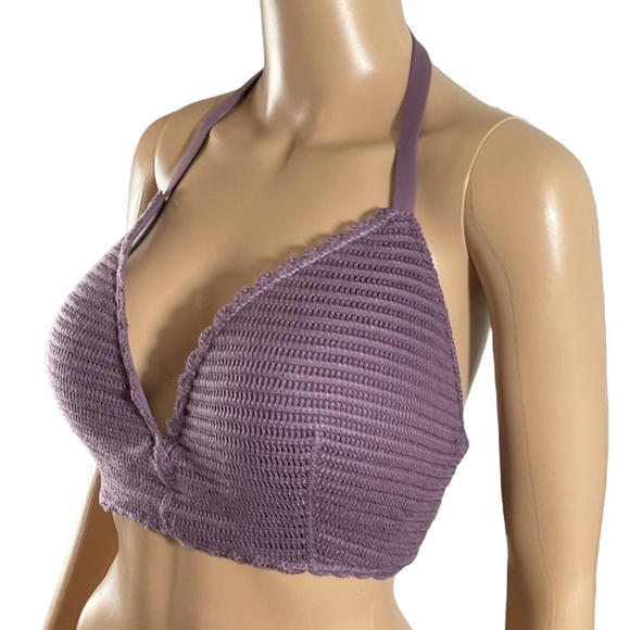 Shade & Shore Purple Crochet Halter Bikini Swim Top size 38D - Picture 2 of 11